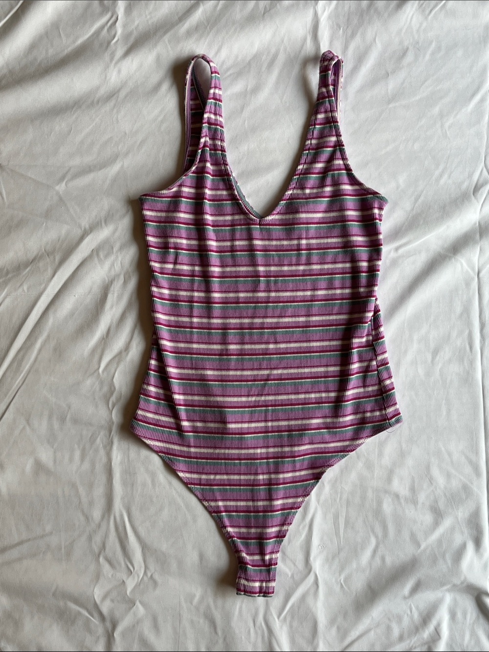 Striped Pink Women's Bodysuit with snaps size Small